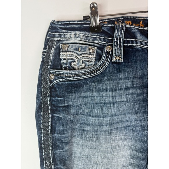 New Rock Revival Jeans Women's 28x30‎ Cyrus Easy Boot Y2K Rhinestone Denim Blue - Picture 10 of 13